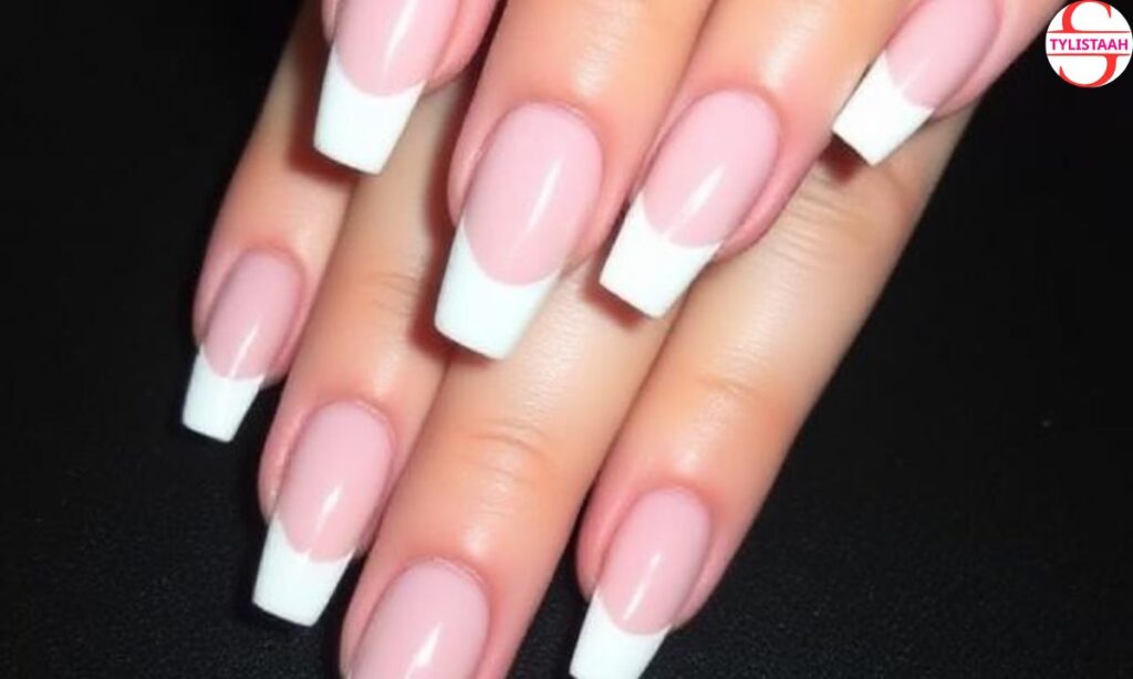 Coffin White French Tip Nail Designs