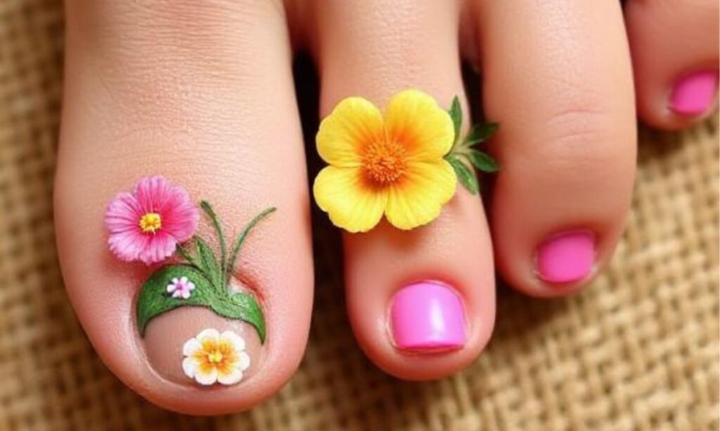 Flowers pedicure nail art