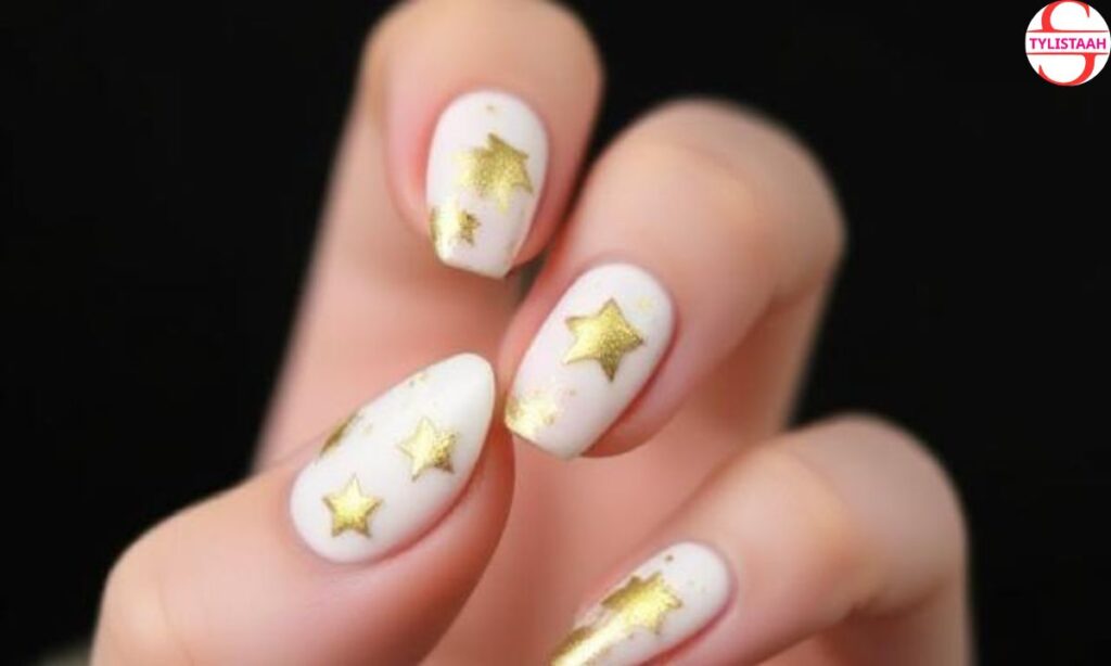 Gold Stars Nail Art
