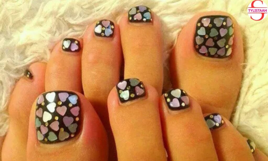 Hearts nail art for feet