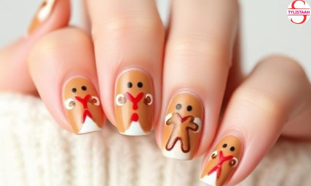 Minimalistic Gingerbread Nail Art