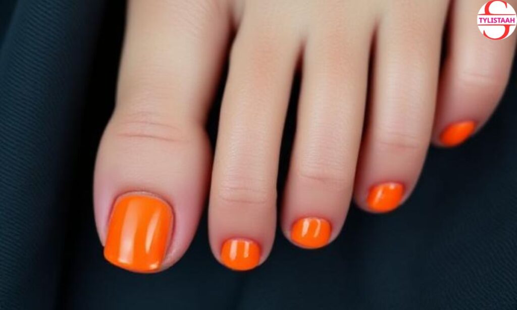 Orange toe nail design