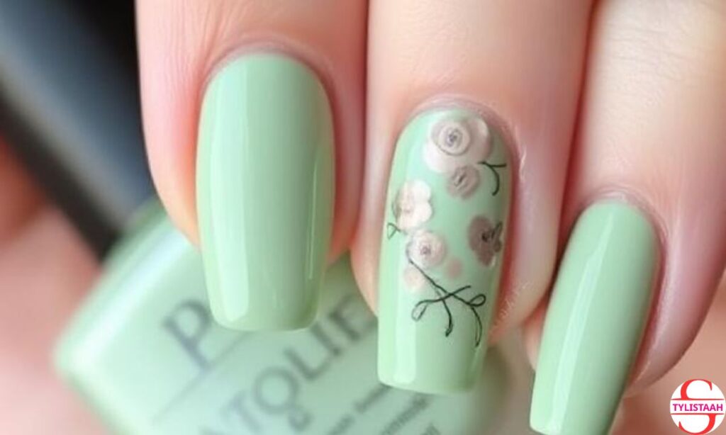 Sage Green Nails with Nail Art