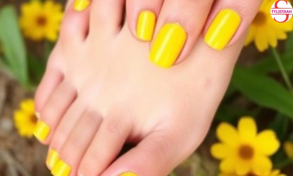 Yellow summer toe nails designs