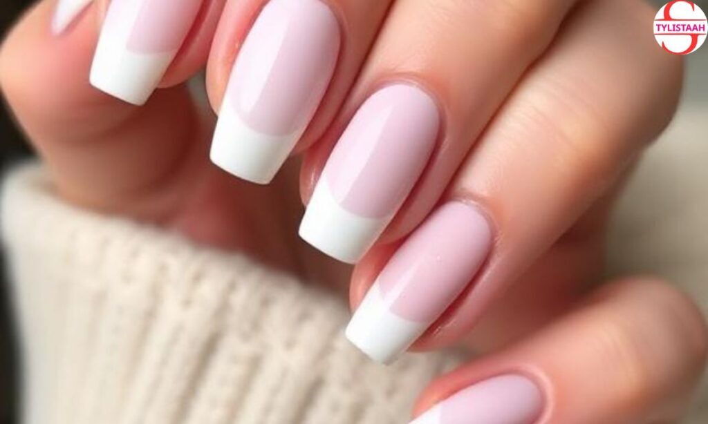White French Tip Nail Designs with Shine